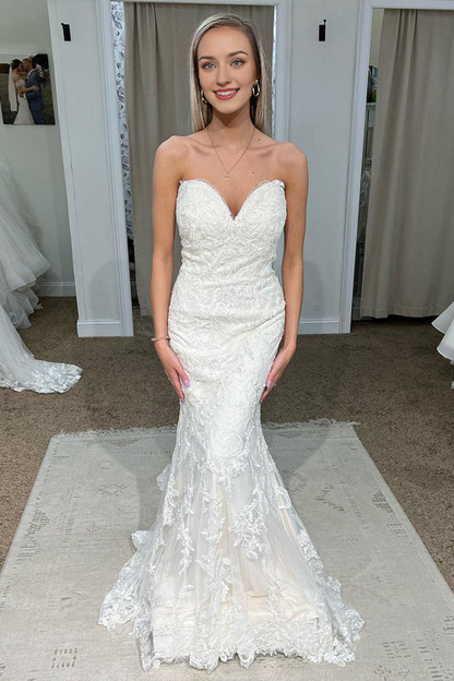 Aimishang Elegant White Sweetheart Mermaid Long Lace Wedding Dress