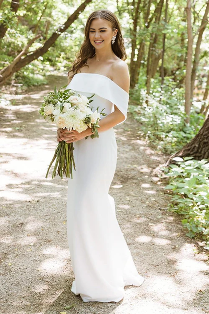 Aimishang Elegant Mermaid White Off-the-Shoulder Chiffon Long Wedding Dress