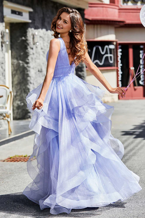 Aimishang Elegant Prom Dresses Ruched Ruffle Long Tulle Ball Gown Evening Dress