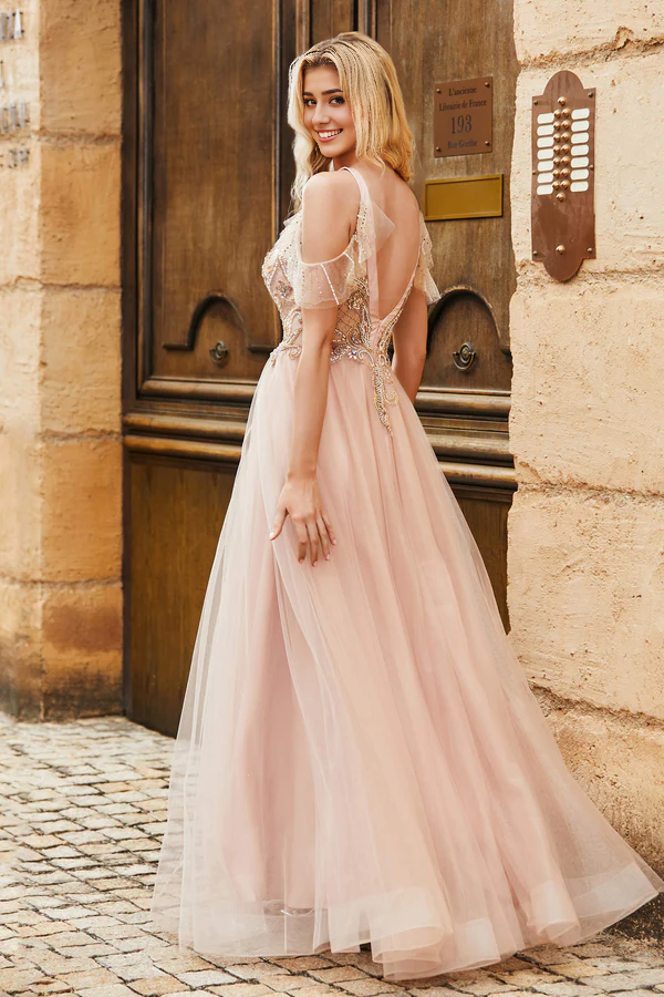 Aimishang Elegant Prom Dresses Jewel Rhinestone A-Line Evening Dress Tulle Long Dress