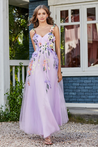 Aimishang Elegant Prom Dresses Tea Length Flower Top Ruched Tulle Gown Evening Dress