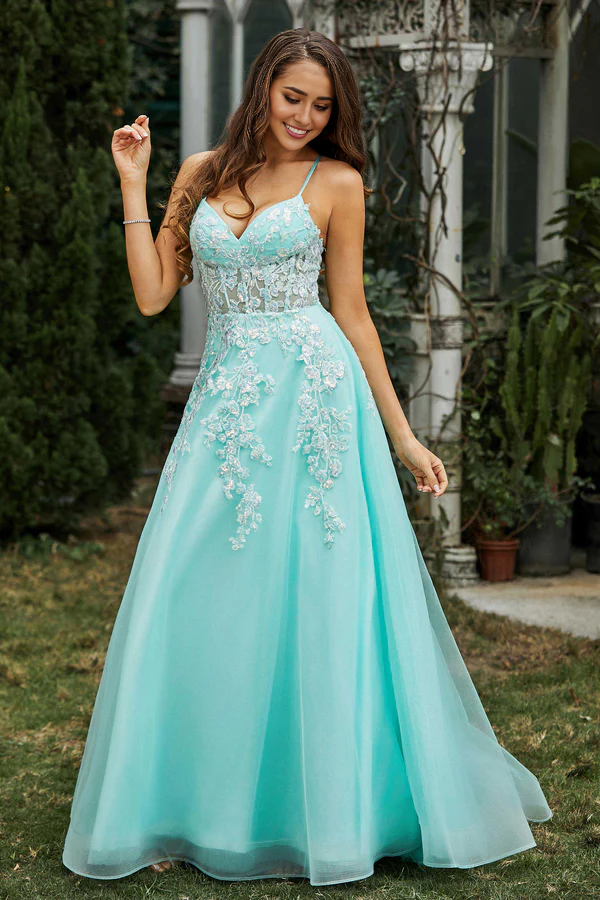 Aimishang Fashion Evening Dress Beaded Applique Lace Up Tulle Dress Prom Dresses