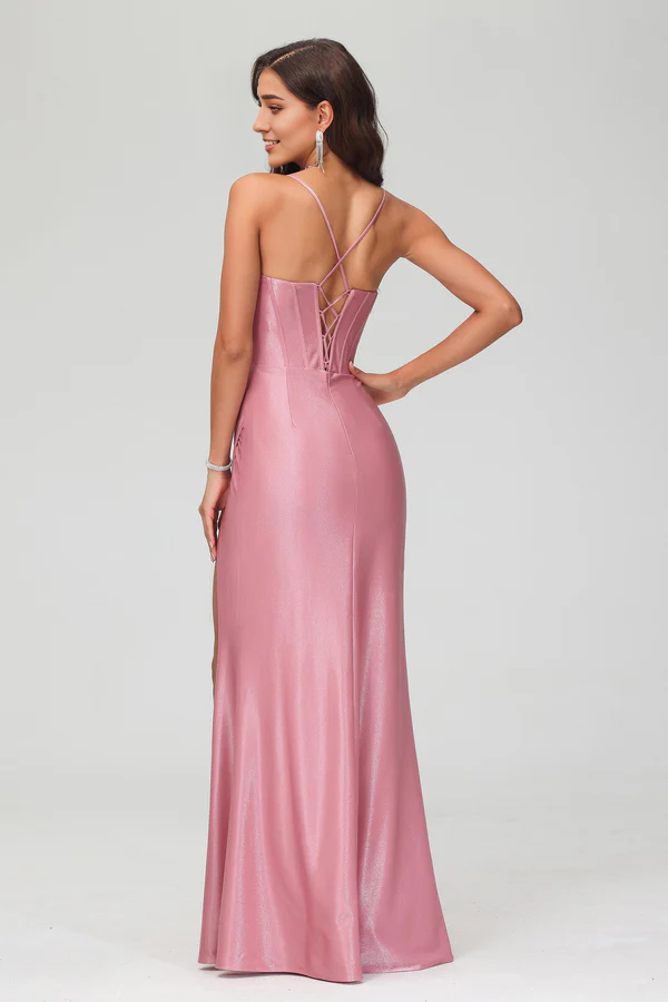 Aimishang Elegant Evening Dress Spaghetti Straps Long Prom Dresses Glitter Dress With Slit