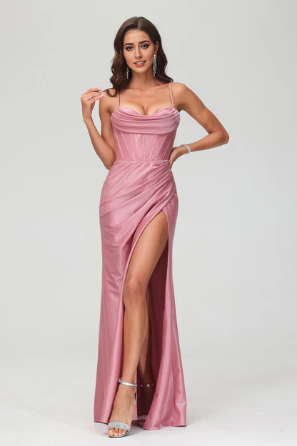 Aimishang Elegant Evening Dress Spaghetti Straps Long Prom Dresses Glitter Dress With Slit