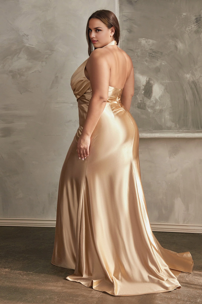 Aimishang Fashion Evening Dress Fitted Long Satin Halter Slit Dress Prom Dresses