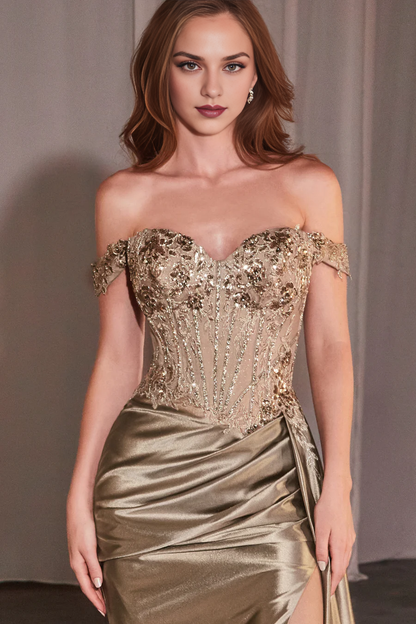 Aimishang Fashion Prom Dresses Applique Off Shoulder Slit Gown Evening Dress