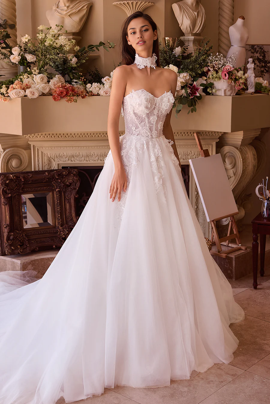 Aimishang Elegant Evening Dress Applique Strapless Tulle Bridal Gown Off White Wedding Dresses