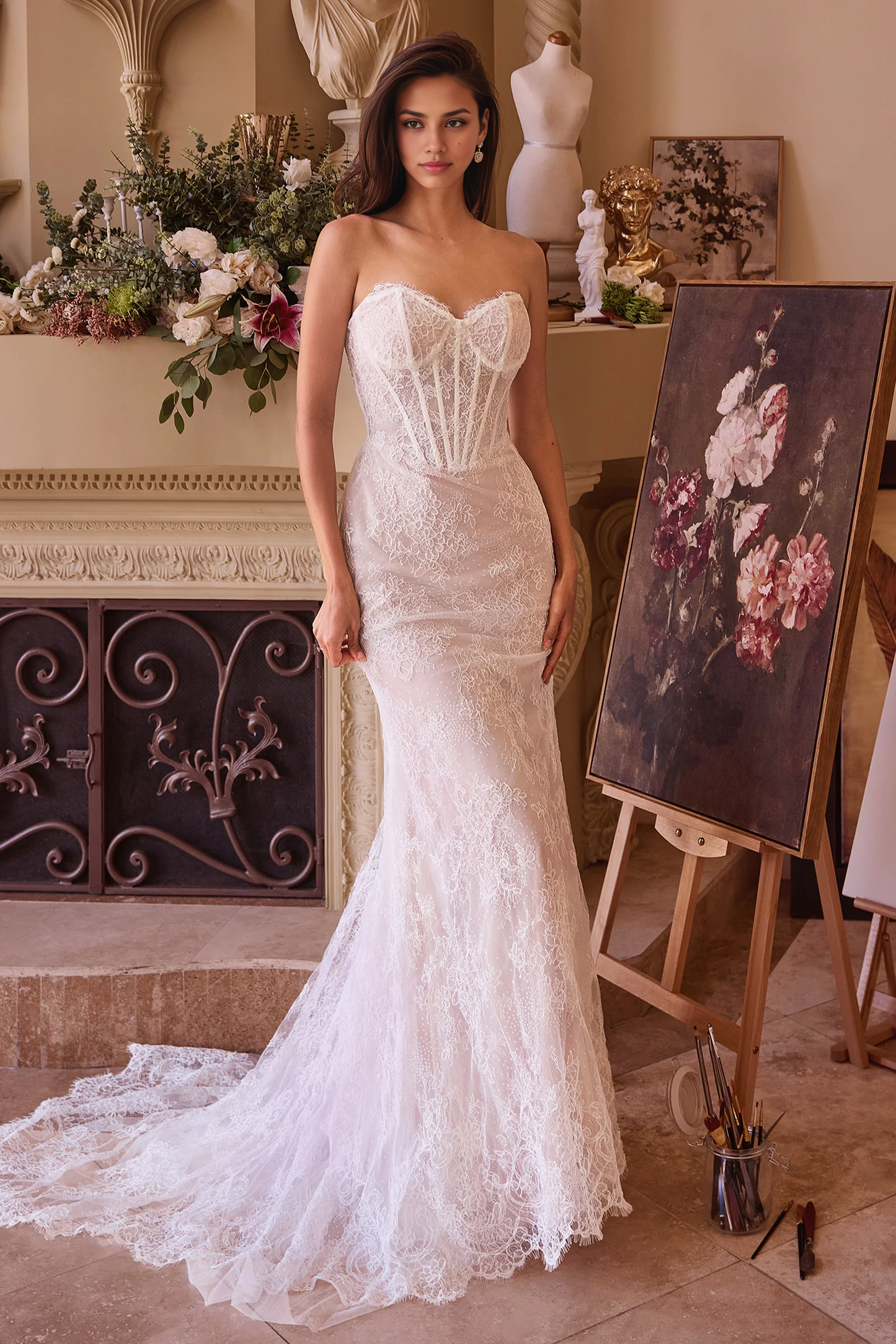 Aimishang Off White/Nude Wedding Dresses Lace Strapless Overskirt Bridal Gown