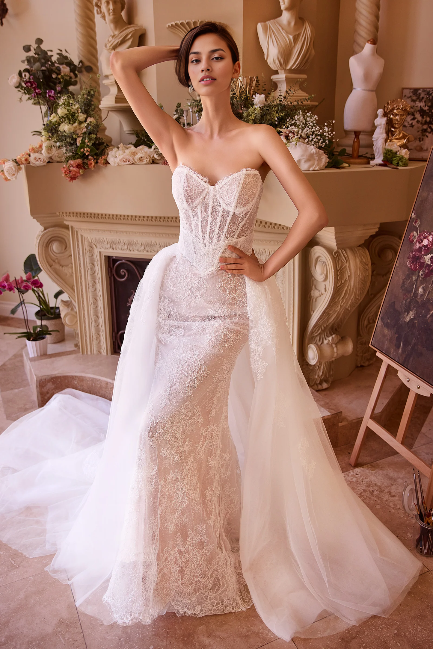 Aimishang Off White/Nude Wedding Dresses Lace Strapless Overskirt Bridal Gown