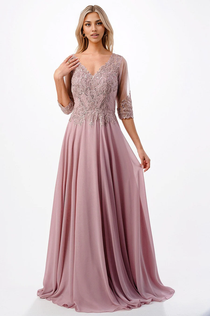 Aimishang Elegant Prom Dresses Bead Embroidered 3/4 Sleeve Gown Evening Dress