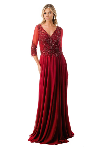 Aimishang Elegant Prom Dresses Bead Embroidered 3/4 Sleeve Gown Evening Dress