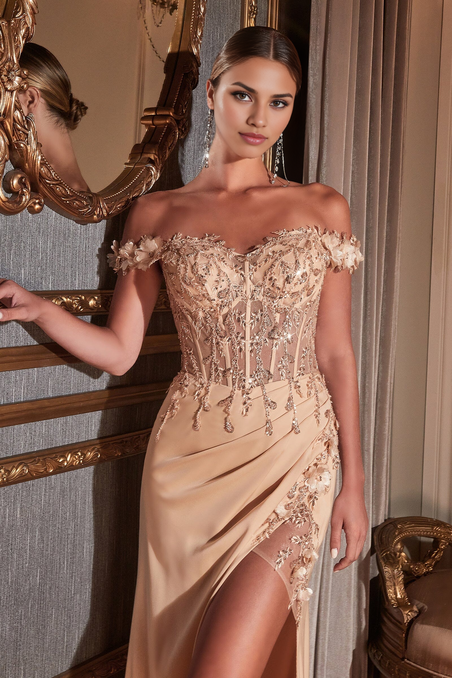 Aimishang Elegant Prom Dresses Fitted 3D Floral Corset Gown Evening Dress