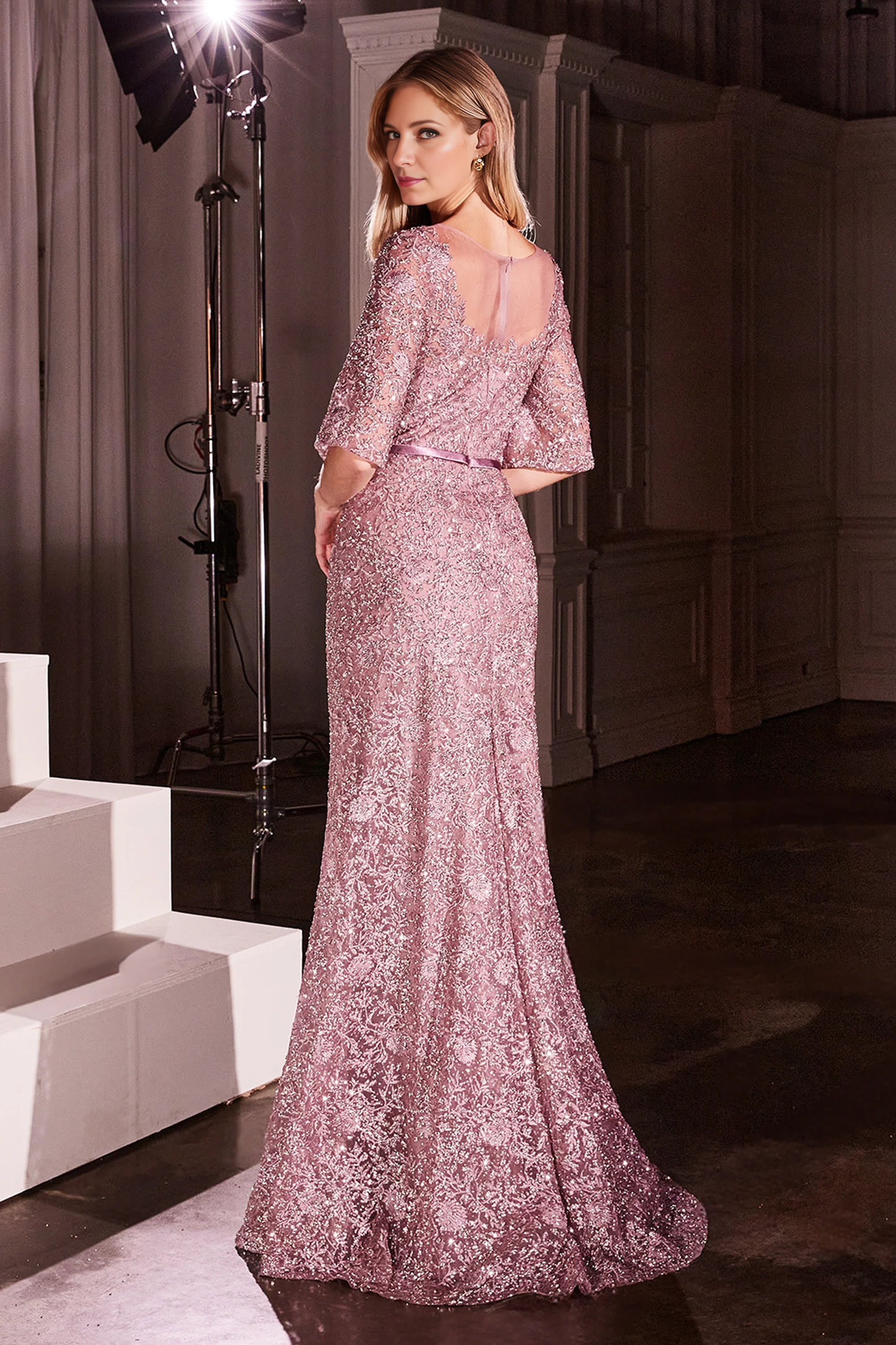 Aimishang Fashion Long Prom Dresses Lace Fitted Mid-Sleeve Gown Evening Dress