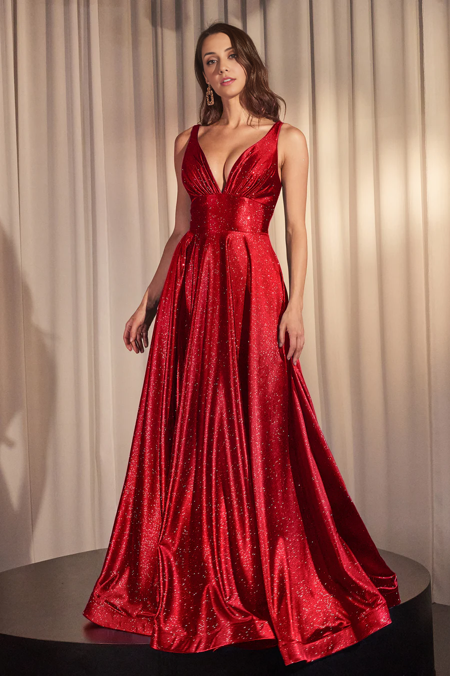 Aimishang Fashion Evening Dress Glitter Satin Sleeveless A-line Gown Prom Dresses