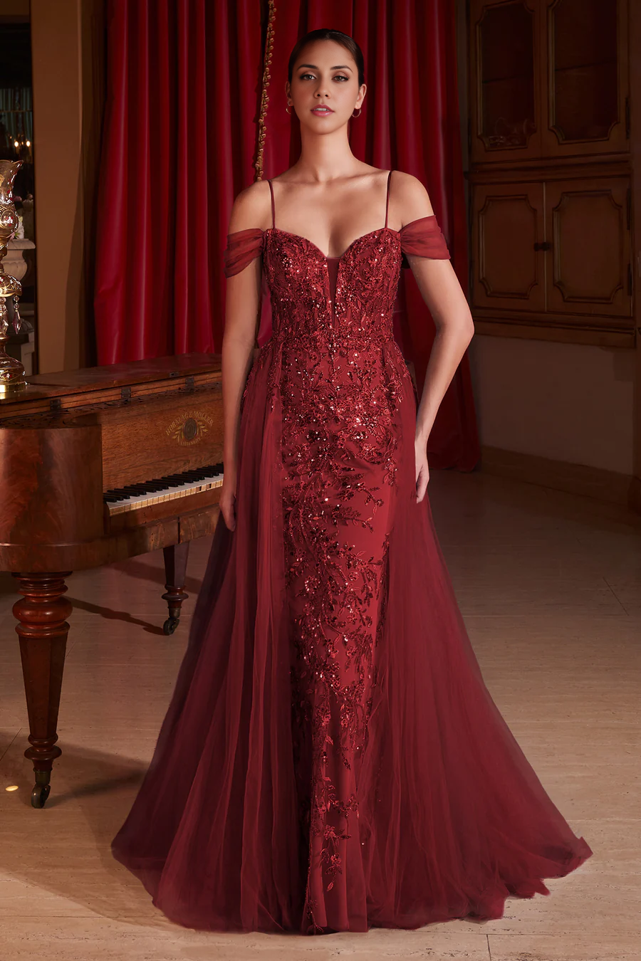 Aimishang Fashion Evening Dress Applique Cold Shoulder Tulle Overskirt Gown Prom Dresses