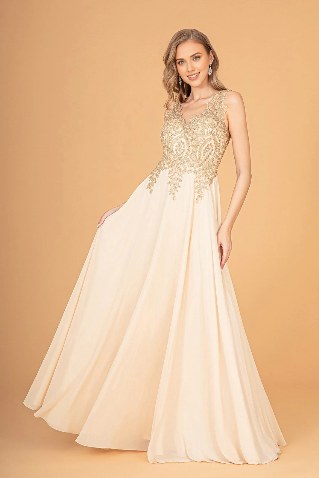 Aimishang Elegant Evening Dress Applique Long V-Neck Dress Prom Dresses