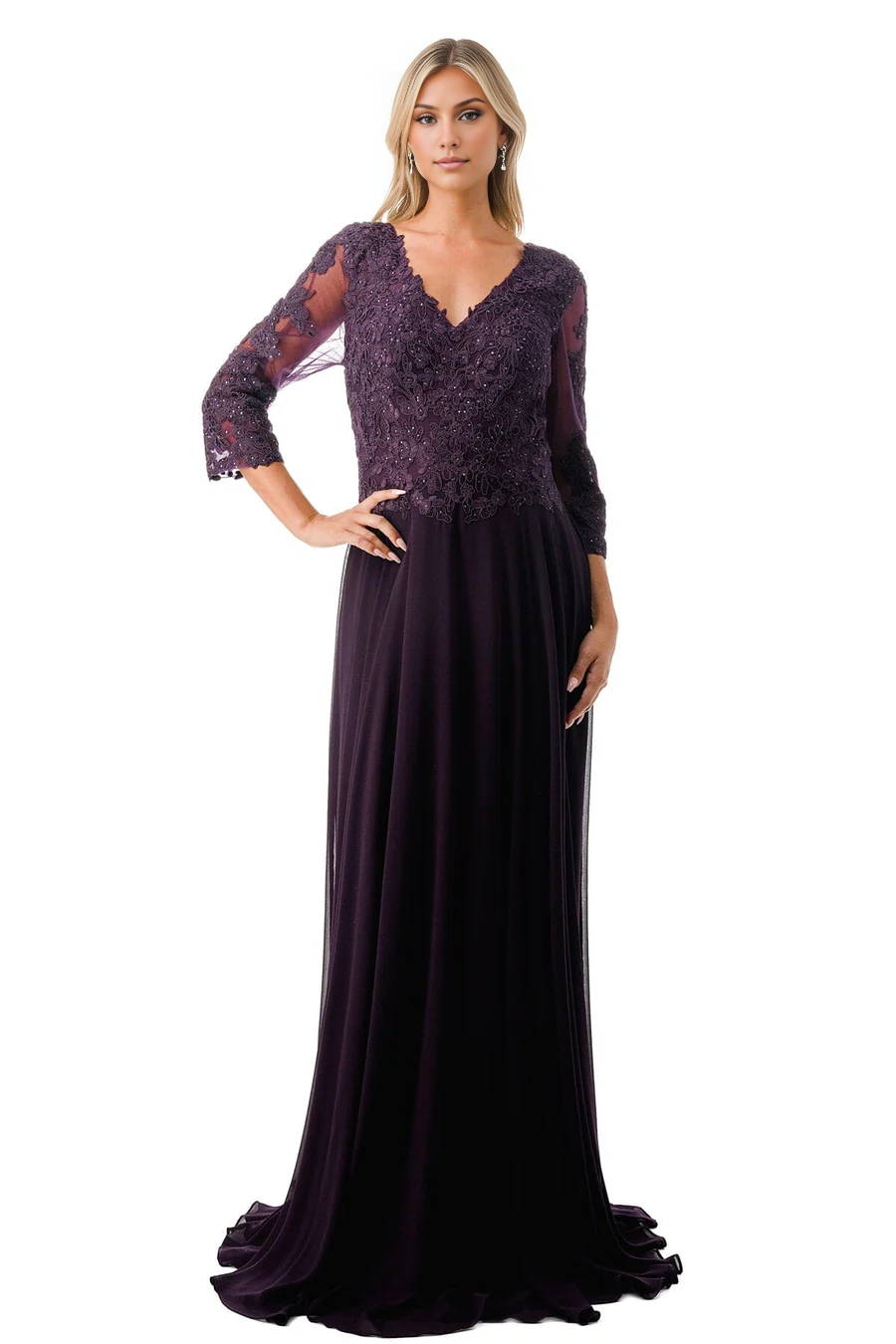 Aimishang Fashion Evening Dress Applique 3/4 Sleeve A-line Gown Prom Dresses