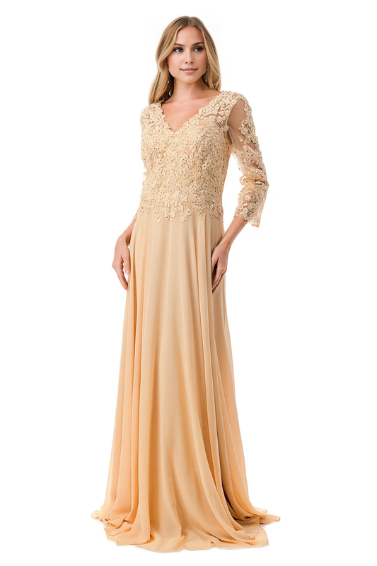 Aimishang Fashion Evening Dress Applique 3/4 Sleeve A-line Gown Prom Dresses