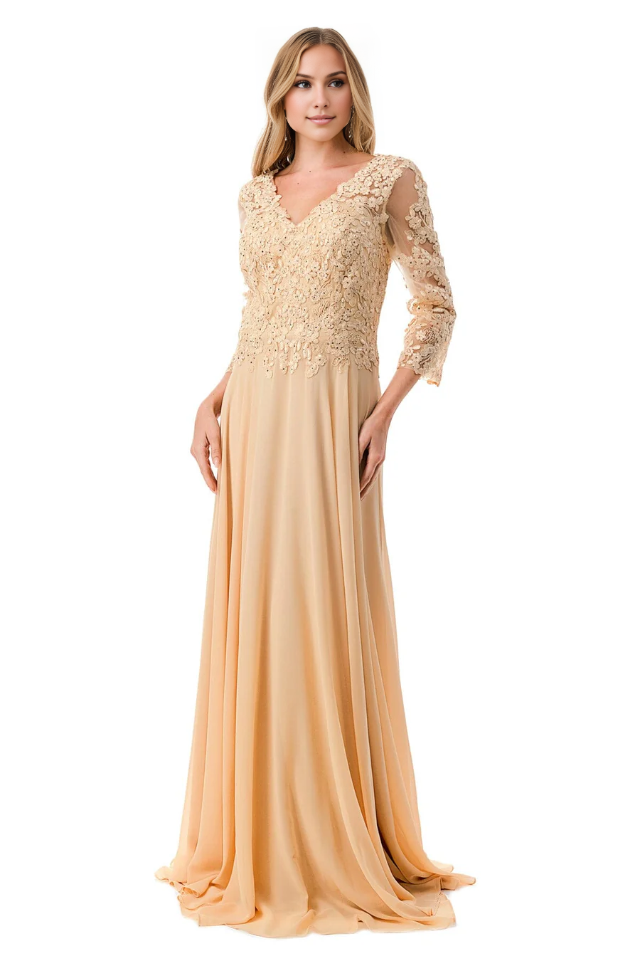 Aimishang Fashion Evening Dress Applique 3/4 Sleeve A-line Gown Prom Dresses