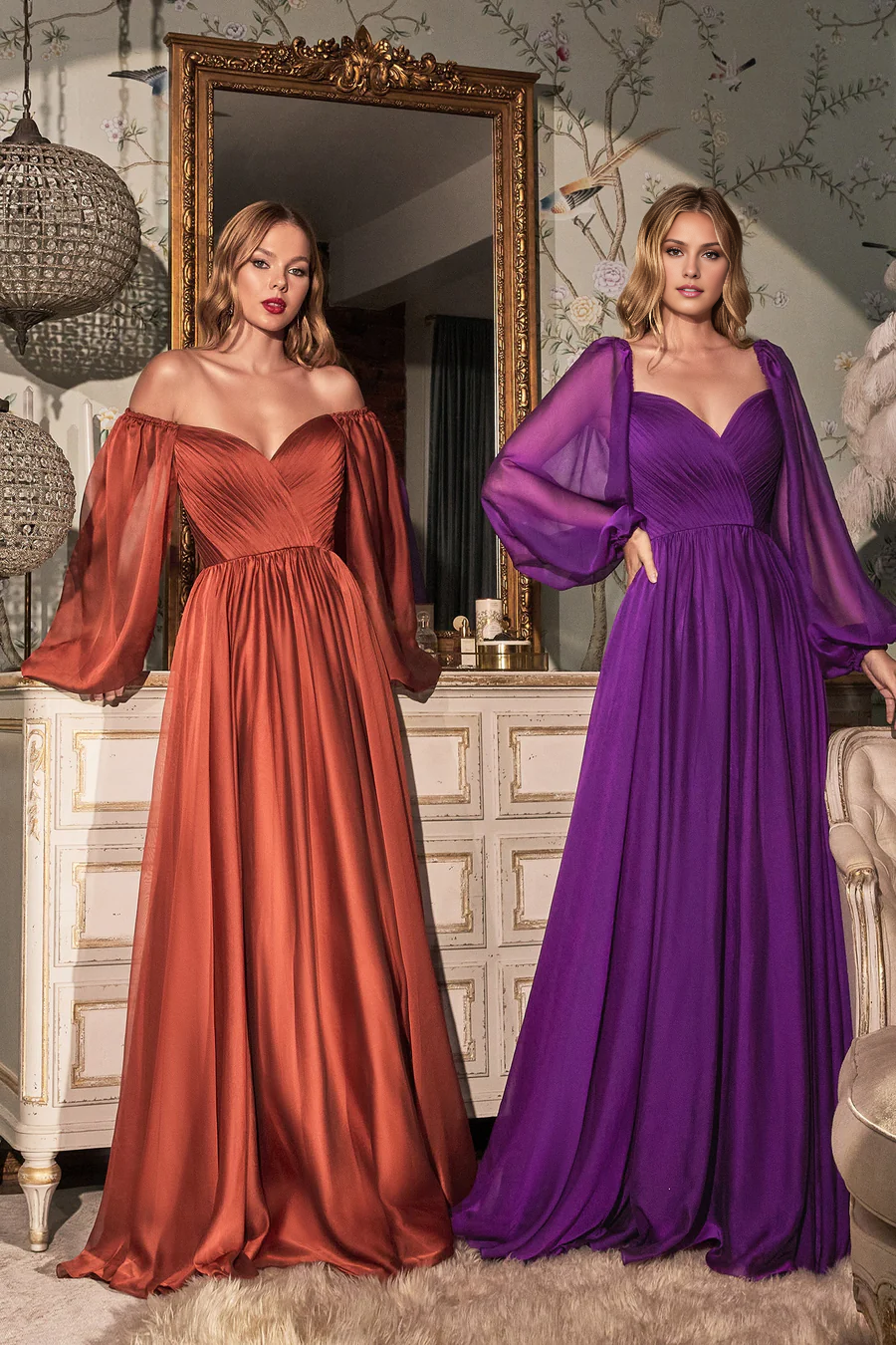 Aimishang Elegant Evening Dress Long Sleeve Chiffon Gown Prom Dresses