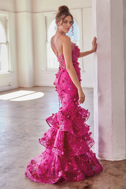Aimishang Fashion 3D Floral Sleeveless Tiered Mermaid Dress Evening Dress