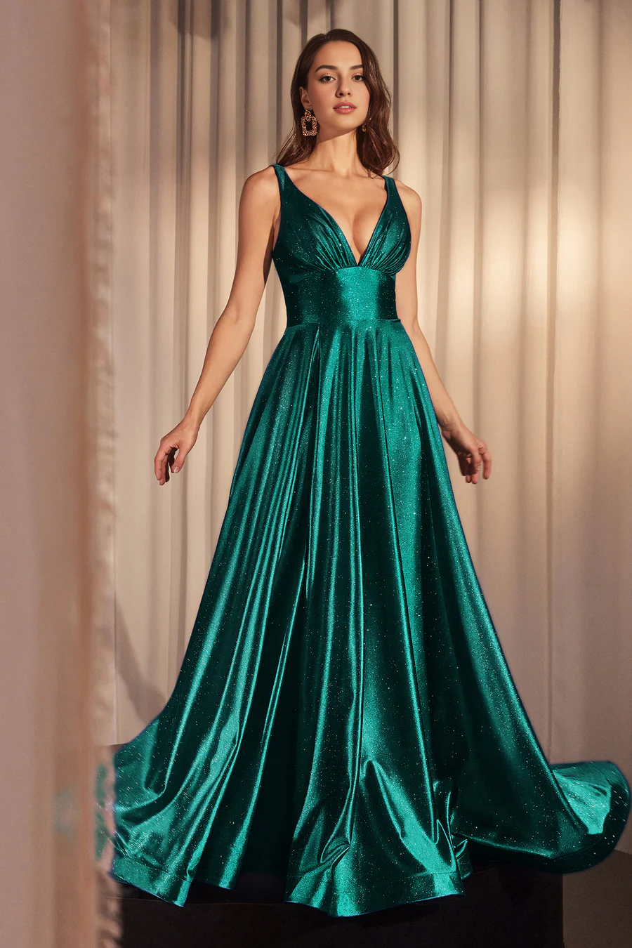 Aimishang Fashion Evening Dress Glitter Satin Sleeveless A-line Gown Prom Dresses