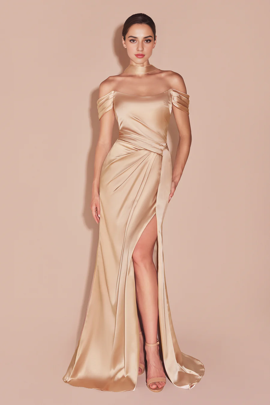 Aimishang Elegant Evening Dress Satin Fitted Off Shoulder Slit Gown Prom Dresses