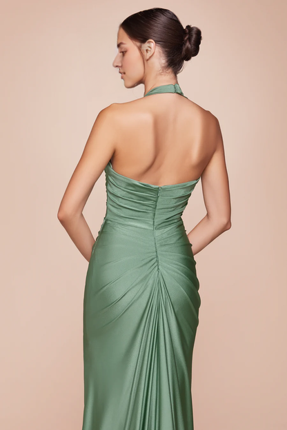 Aimishang Elegant Evening Dress Satin Fitted Long Halter Slit Dress formal women's dresses