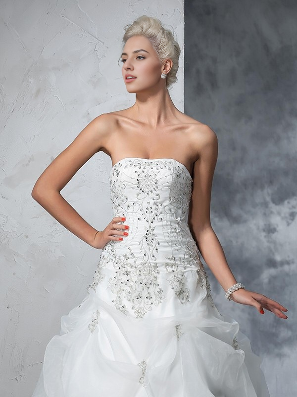Aimishang Dress To A Wedding Ball Gown Strapless Beading Sleeveless Long Organza Dress For Wedding