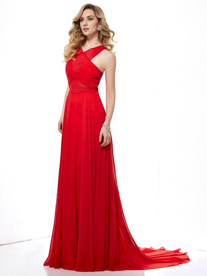 Aimishang Dresses Evening Wear Prom Dresses Gown A-Line/Princess Halter Sleeveless Long Chiffon Dresses