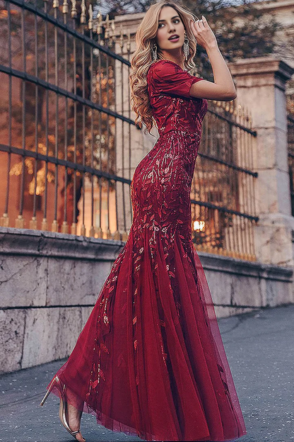 Aimishang Elegant Formal Dresses Applique Fitted Short Sleeve Dresses Gowns Evening Dresses