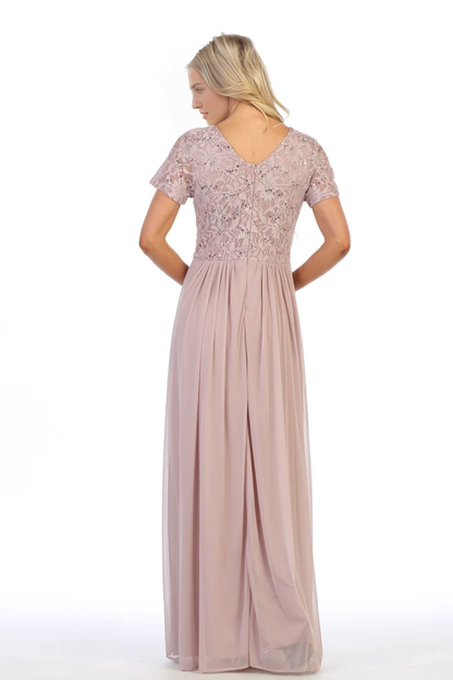 Aimishang Elegant Mother Of Bride Dresses Long Lace Bodice Dress with Short Sleeves Gowns Evening Dresses