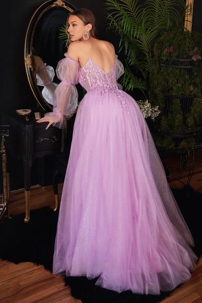 Aimishang Elegant Formal Dresses Floral Applique Puff Sleeve Dresses Gowns Evening Dresses
