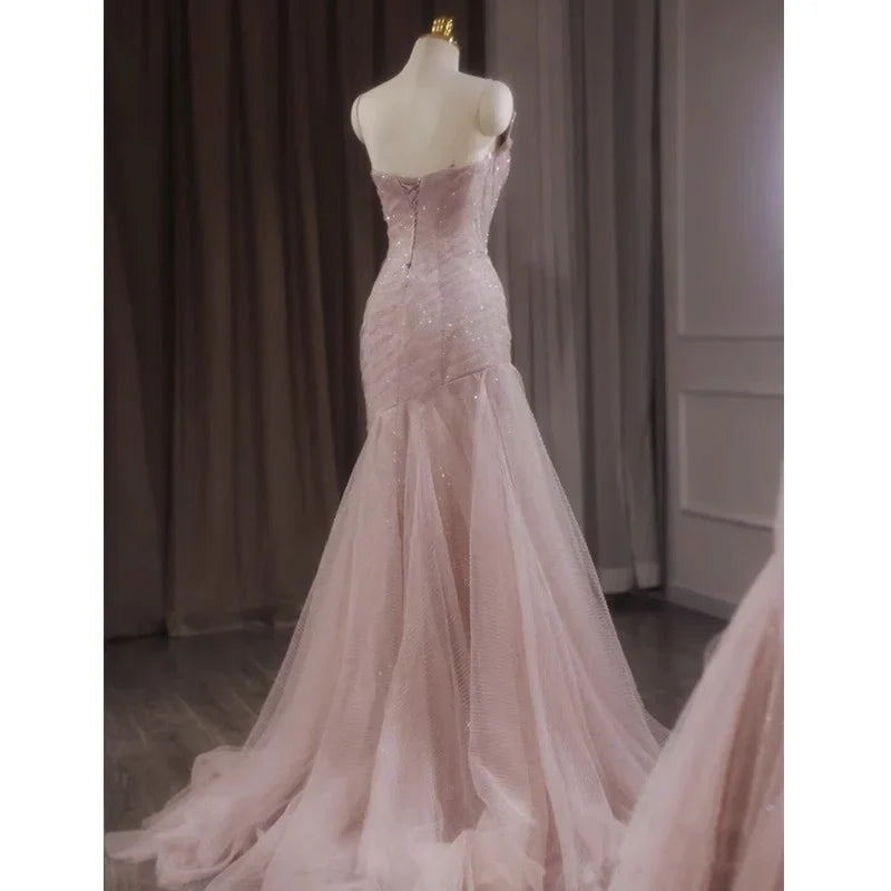Aimishang Elegant Dresses Gowns Evening Dresses Pink Shiny Tulle Mermaid Prom Dress Fairy Formal Evening Dress