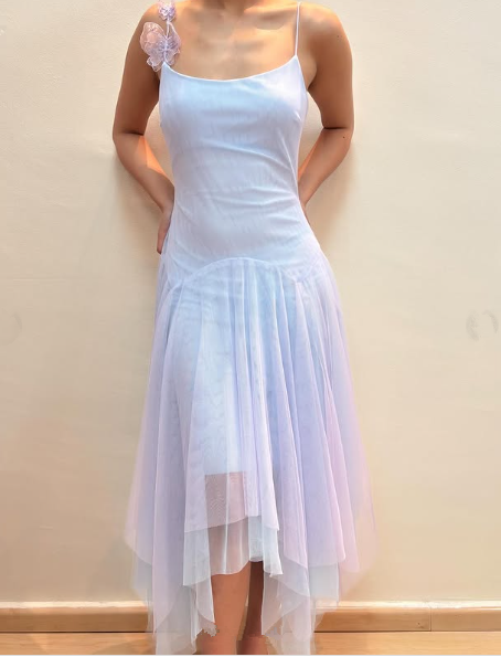 Lavender Tulle A Line Short Prom Dress,Homecoming Dress With Flowers cc2574