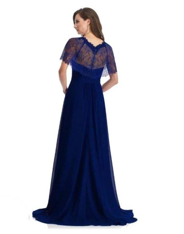 Royal Blue Mother Of The Bride Dresses A-line V-neck Floor Length Chiffon Lace Plus Size Long Groom Mother Dresses Wedding - RongMoon