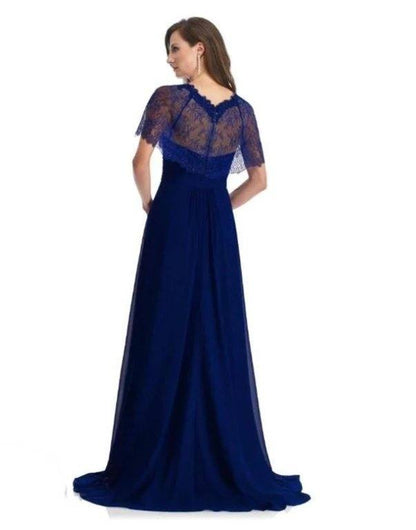 Royal Blue Mother Of The Bride Dresses A-line V-neck Floor Length Chiffon Lace Plus Size Long Groom Mother Dresses Wedding - RongMoon