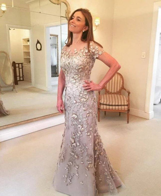 Plus Size Mother Of The Bride Dresses Mermaid Cap Sleeves Appliques Long Wedding Party Dress Mother Dress For Wedding - RongMoon