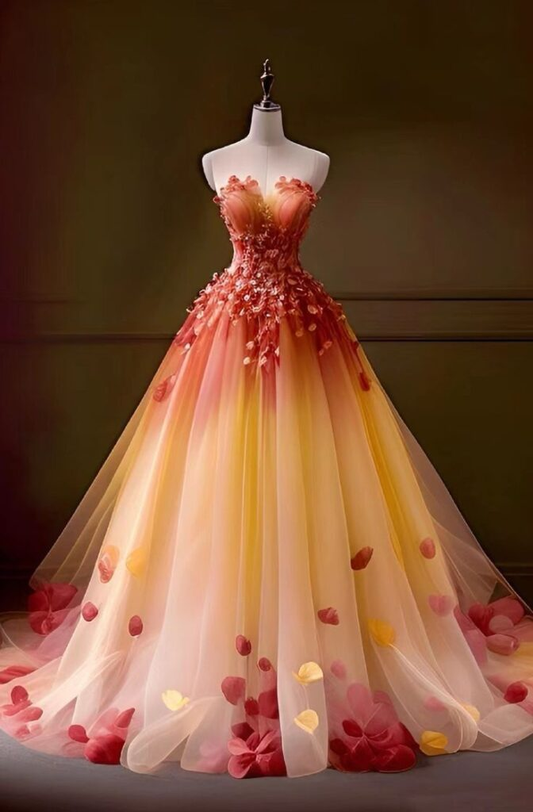 Pretty Tulle Applique Evening Dress, A Line Strapless Party Dress Ball Gown cc2776