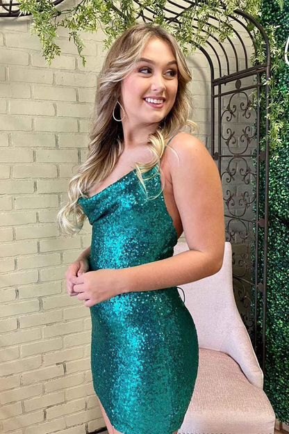 Crew Neck Green Sequins Short Homecoming Dress  c3357