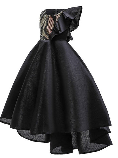 A-Line Hi-Lo Flower Girl Dress With Bow Ruffles