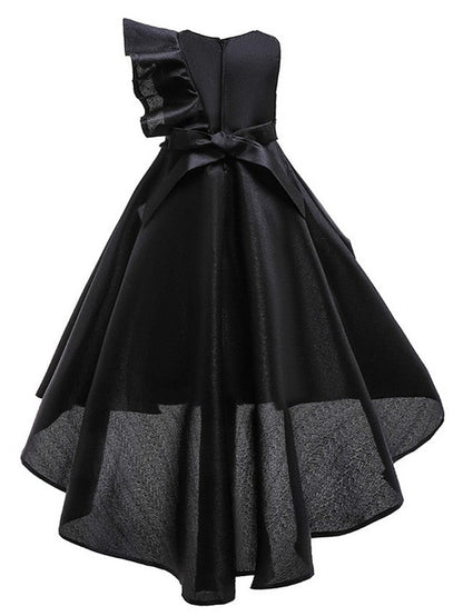 A-Line Hi-Lo Flower Girl Dress With Bow Ruffles