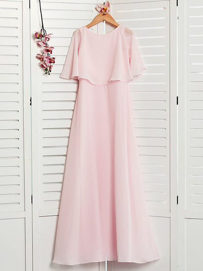 A-Line Jewel Half Sleeves Dress with Ruffles for Flower Girls