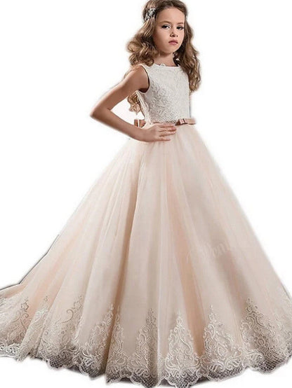 A-Line Junior Bridesmaid Dress with Sash Ribbon and Appliques