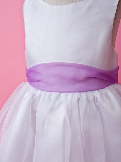 A-Line Satin Sleeveless Jewel Flower Girl Dress with Buttons
