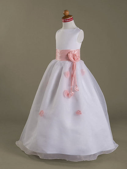 A-Line Sleeveless Bateau Neck Flower Girl Dresses  with Organza  Satin  and Ruched  Ruffles