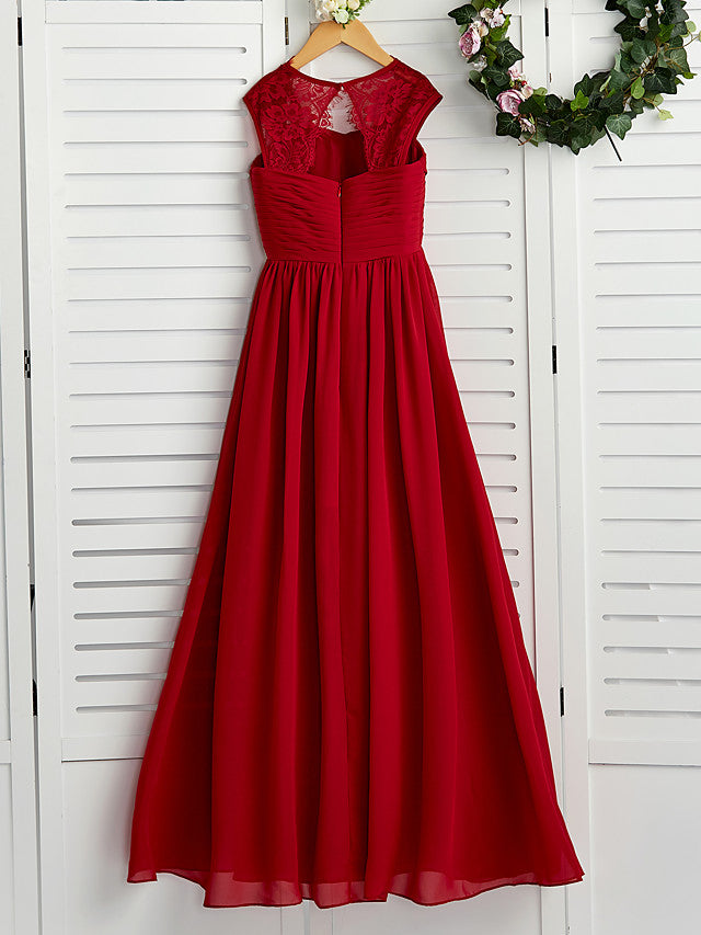 A-Line Square Neck Flower Girl Dress with Lace Ruching