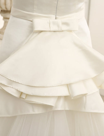 A-Line Sweep Train Wedding Dress Ivory With Off-The-Shoulder