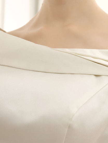 A-Line Sweep Train Wedding Dress Ivory With Off-The-Shoulder