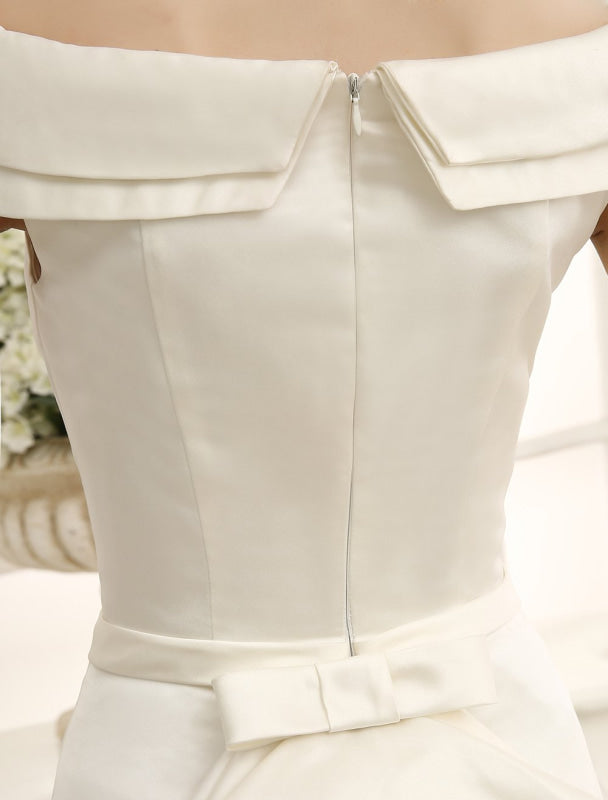 A-Line Sweep Train Wedding Dress Ivory With Off-The-Shoulder